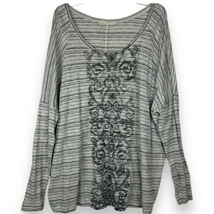 Peruvian Connection Oversized Striped Shirt Womens Size XL Lagenlook Artsy